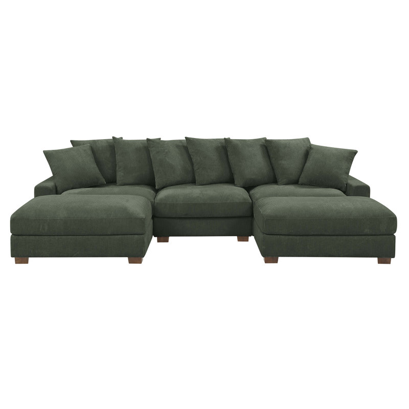 Canapé modulaire réversible Ashira, Velours côtelé vert olive, H 34 po x l 122,5 po x P 67,5 po