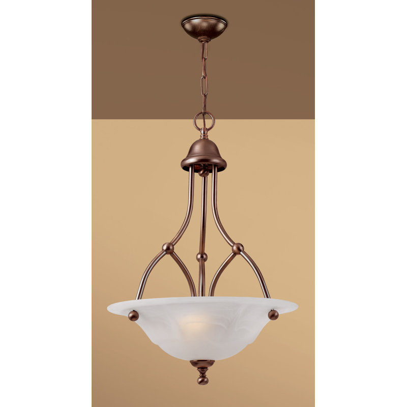 Luminaire suspendu bol 3 lumières unique Comstock, Albâtre blanc, Bronze rustique