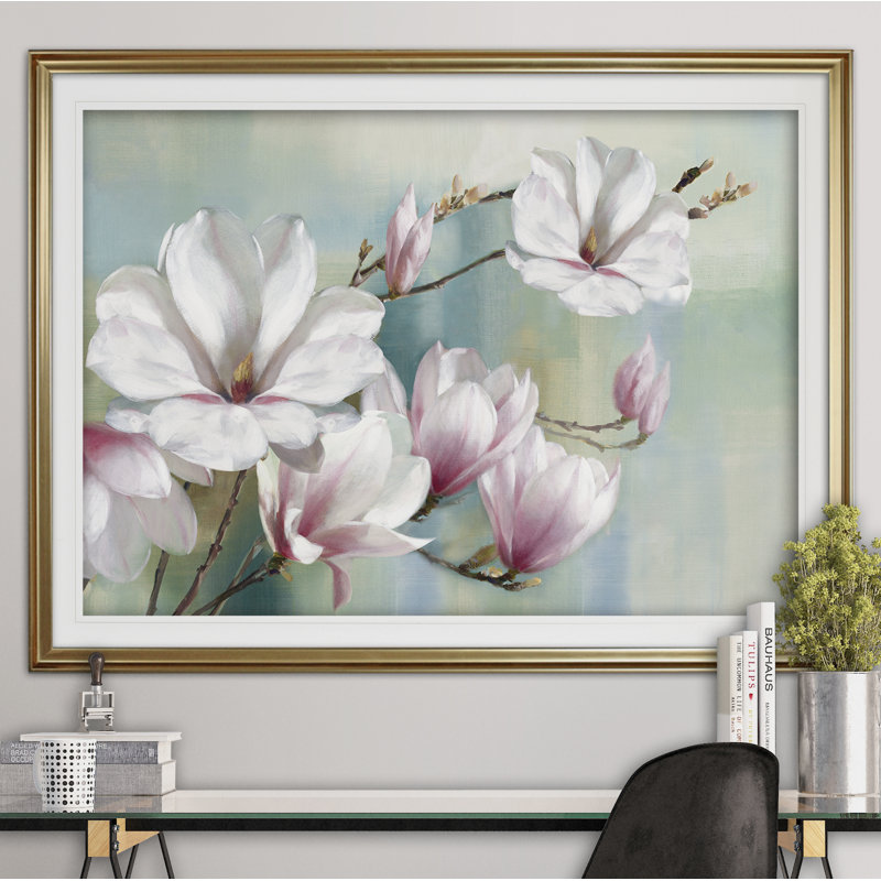 Fleurs de magnolia - impression, Cadre noir, H 24 po x l 30 po