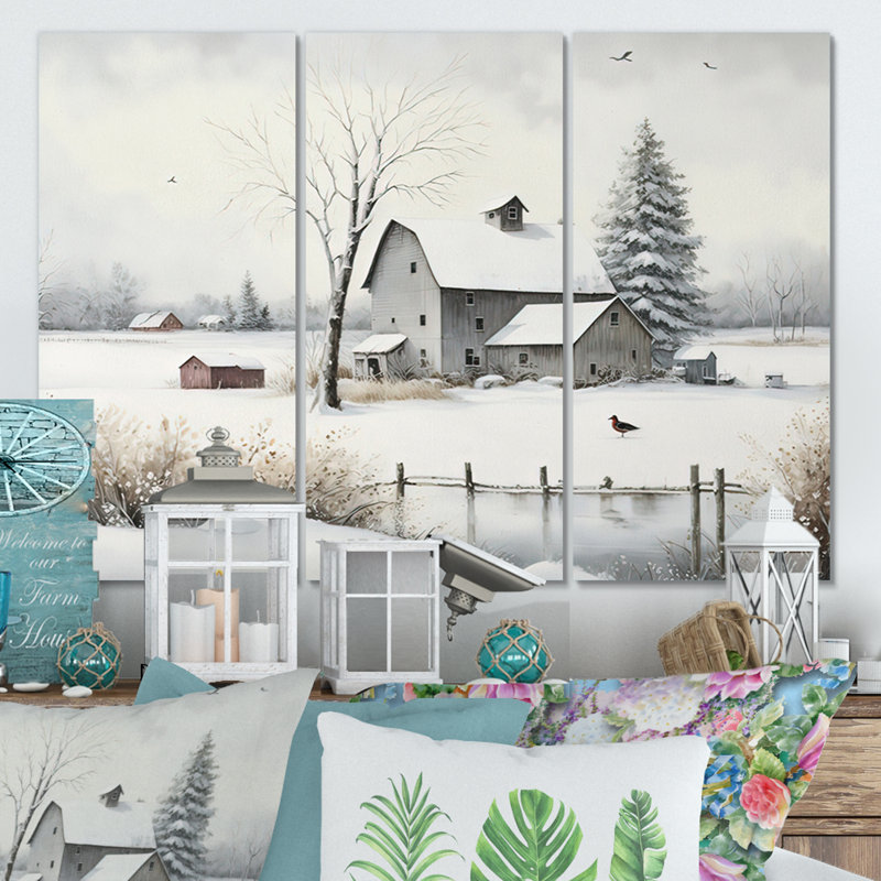 «Cold Winter View On The Country IV», reproduction sur toile 3 pièces, H 28 po x l 36 po x P 1 po, Toile tendue