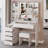 41" Left Bedside Cabinet Vanity Table With Cushioned Stool, Touch Control LED Mirror, 3-Color Switch, Multi Layer High Capacity Storage Fashionable Dresser, Suitable For Large Space-1546283295