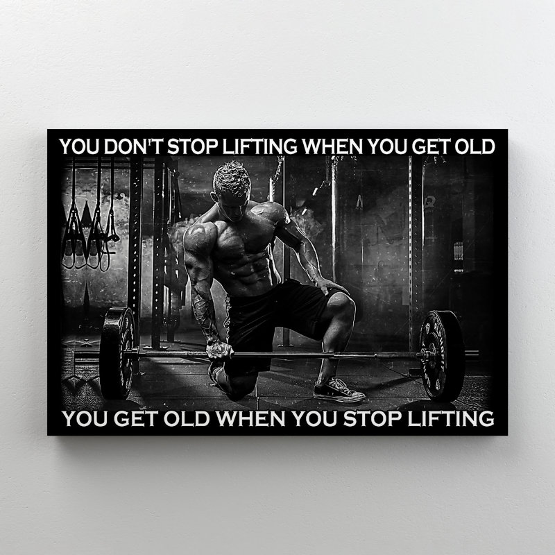 Art textuel sur toile tendue, "Man soulevant un poids - You Don't Stop Lifting", H 16 po x l 20 po x P 2 po