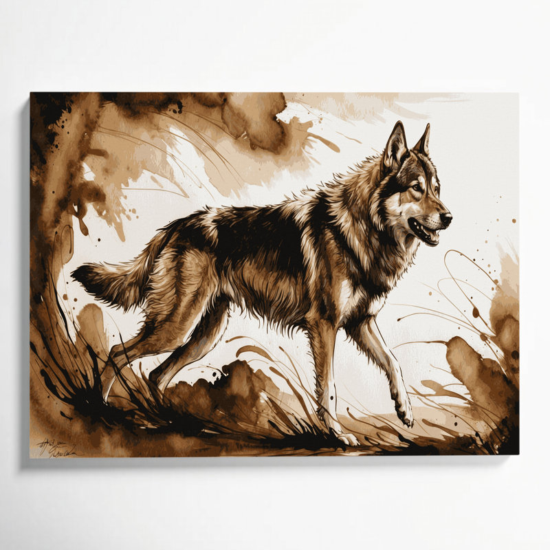 Chiens, loup tchéco-slovaque beige, art mural sur toile, H 20 po x l 24 po