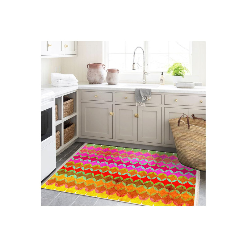 Tapis décoratif moderne multicolore à motif géométrique à rayures, Sous-tapis rectangulaire 5 pi 1 po x 7 pi 7 po inc