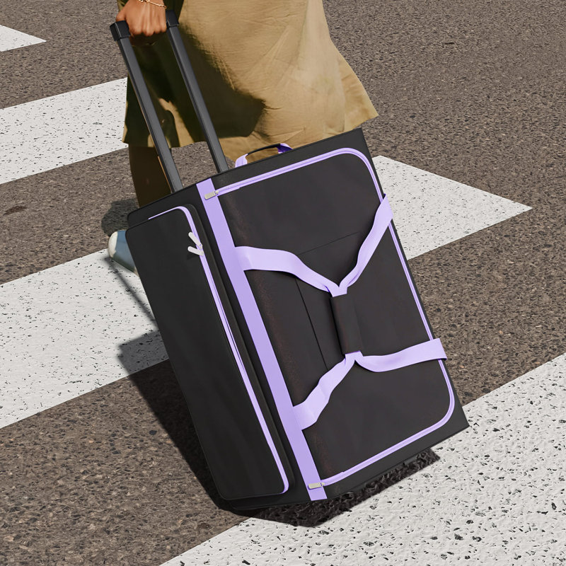 Meliz Dance Bag With Garment Rack, 28" Dance Costumes Rolling Garment Bags with Wheels for Shows, Travel, Black/Purple