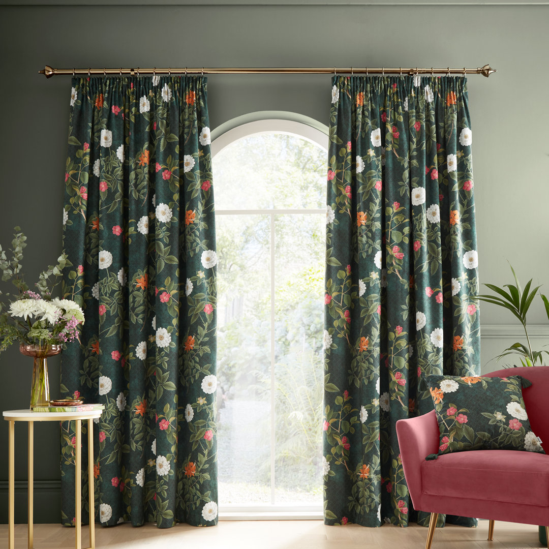 Vorhang Arcadia Floral Soft Touch Recycled Polyester Velou mit Zwickelfalte, halbtransparent