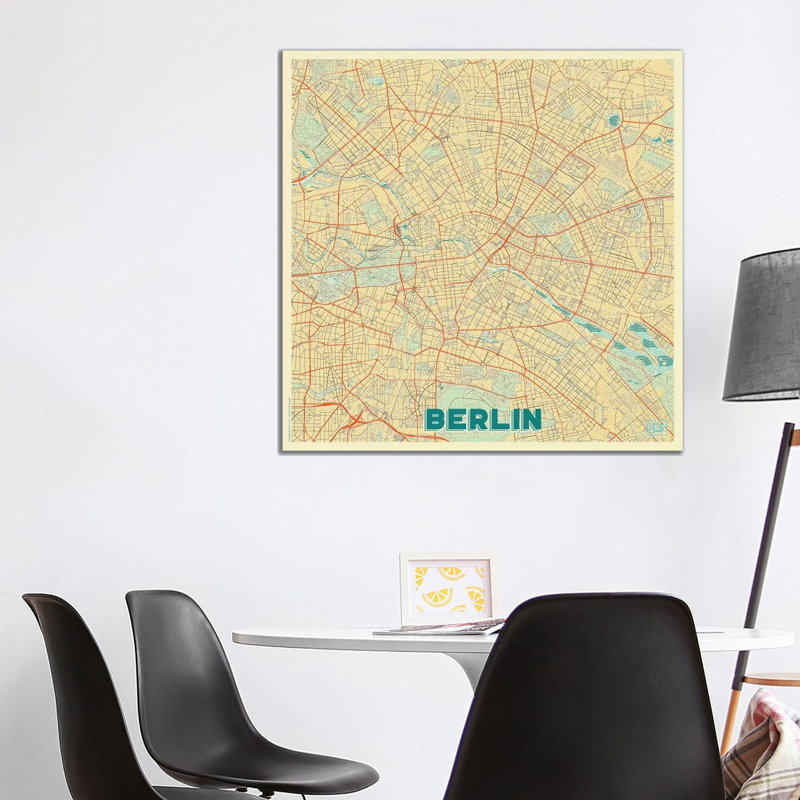 Berlin Retro Urban Blueprint Map by Hubert Roguski - Wrapped Canvas Print, 93.98 cm H x 93.98 cm W x 3.175 cm D
