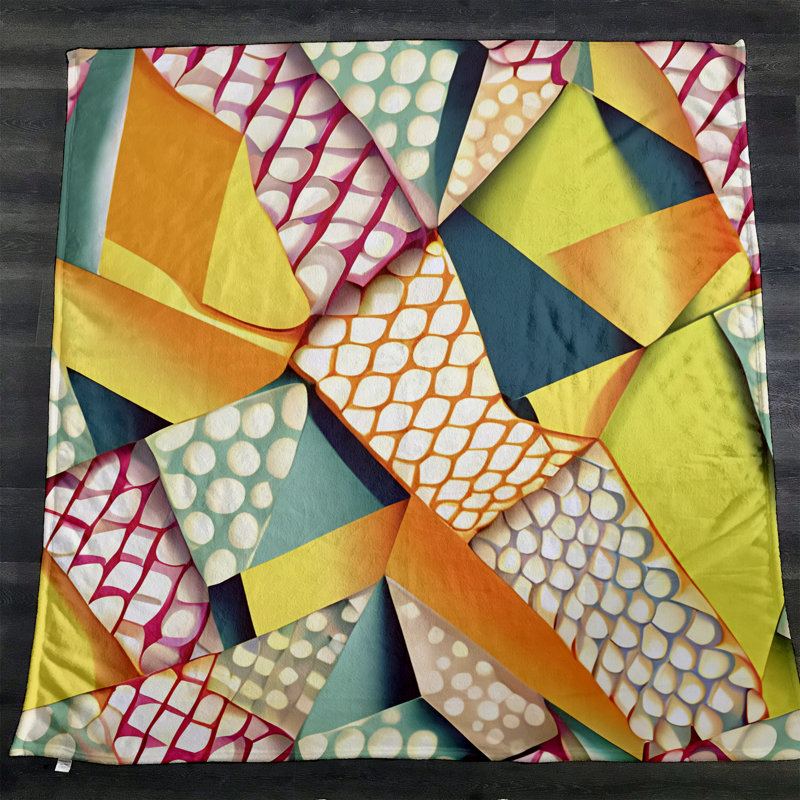 Throw Blanket, 51" W x 60" L, Red/Yellow/Blue, Polka Dot/Geometric Shapes/Abstract