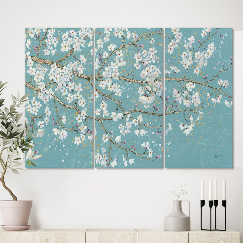 «Blue April Tree», reproduction d'art sur toile tendue 3 pièces, H 28 po x l 36 po x P 1 po