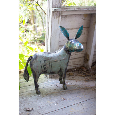  Sculpture d'âne en métal recyclé - 22,5 po faite à la main décorative bleue