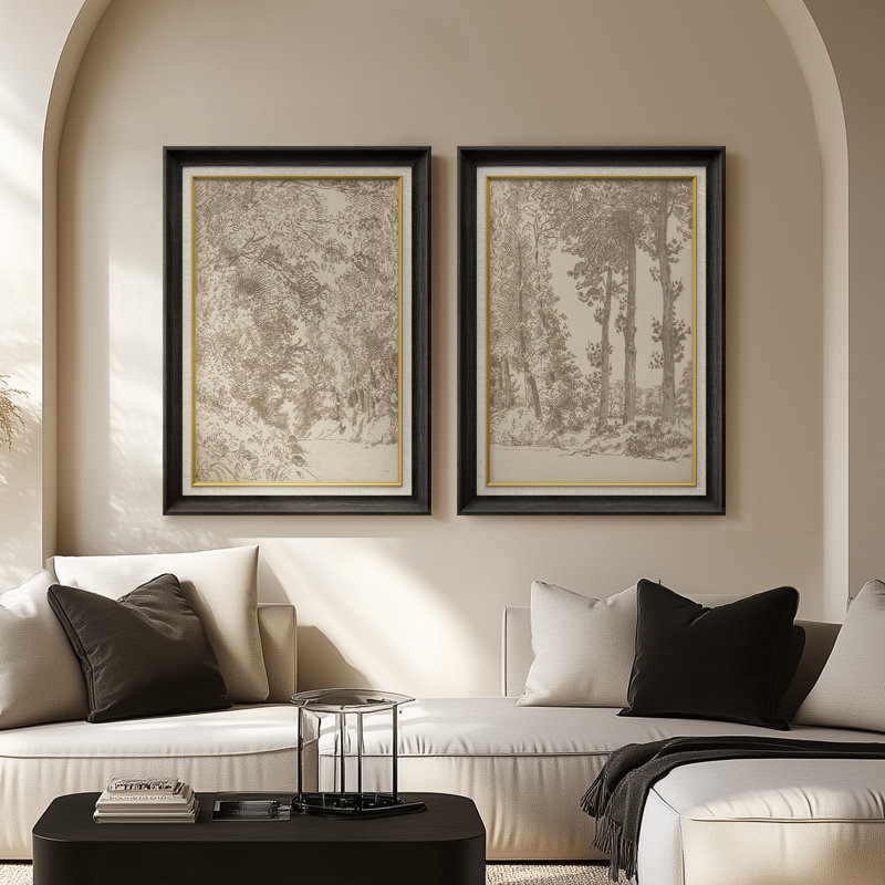 Set of 2 Premium Framed Art Artworks on Premium Canvas with 26"x36" Frame, Black