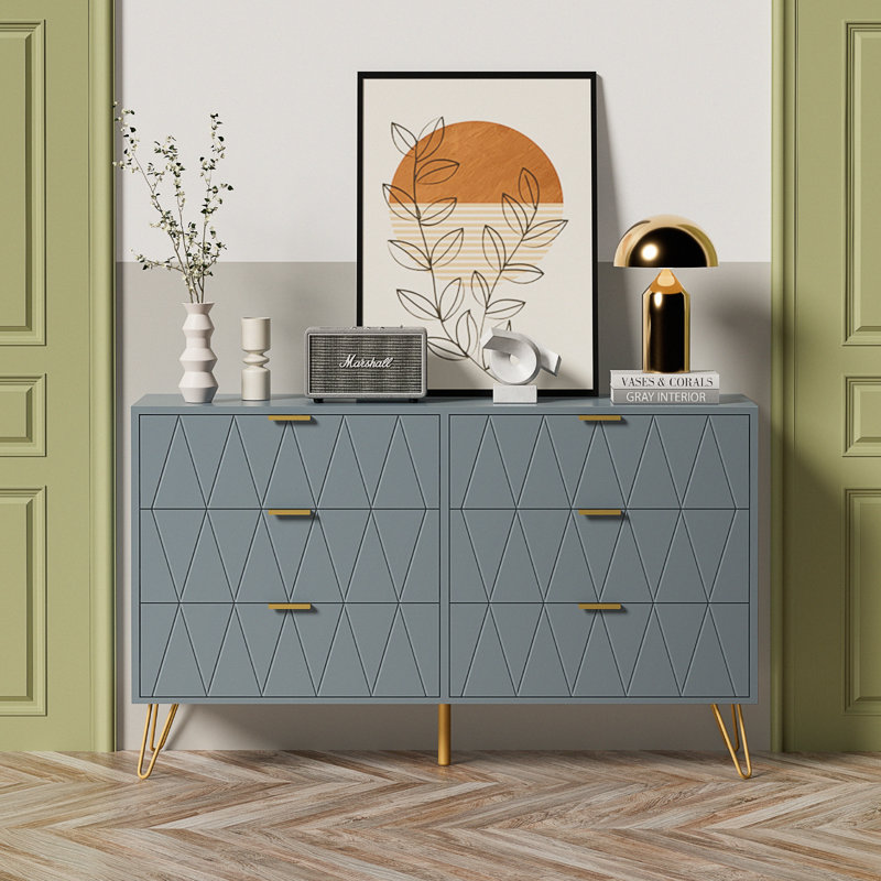 Marable 47.24'' W 6 - Drawer Dresser, Blue