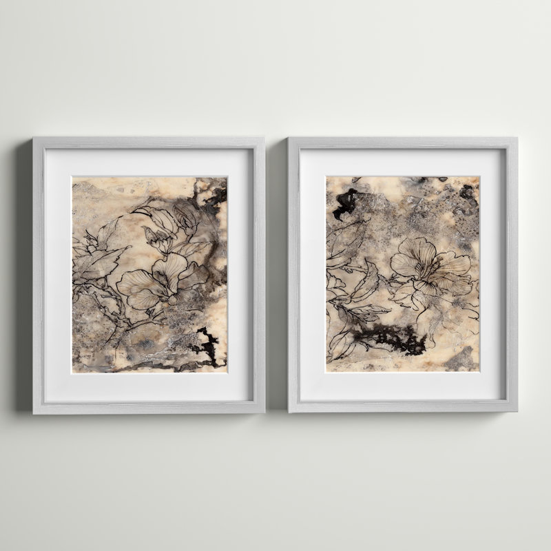 Arayik tatouer floral I - ensemble de 2 reproductions d'art sur papier encadré