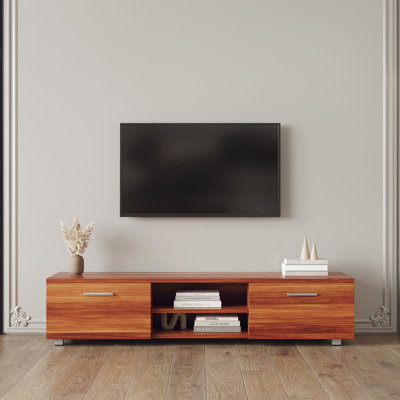 70 Inch Tv Stand With Walnut Surface Finish, Media Console 2 Storage Cabinets & Open Shelving For Bedroom Stand, Table And Shelf Living Area Entertainment
