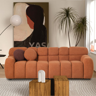 Canapé Kieayla 86,22 po en bouclette moderne, canapé capitonné effet nuage avec mousse haute densité et ressorts ensachés, comprend 2 coussins, revêtement texturé doux pour le salon