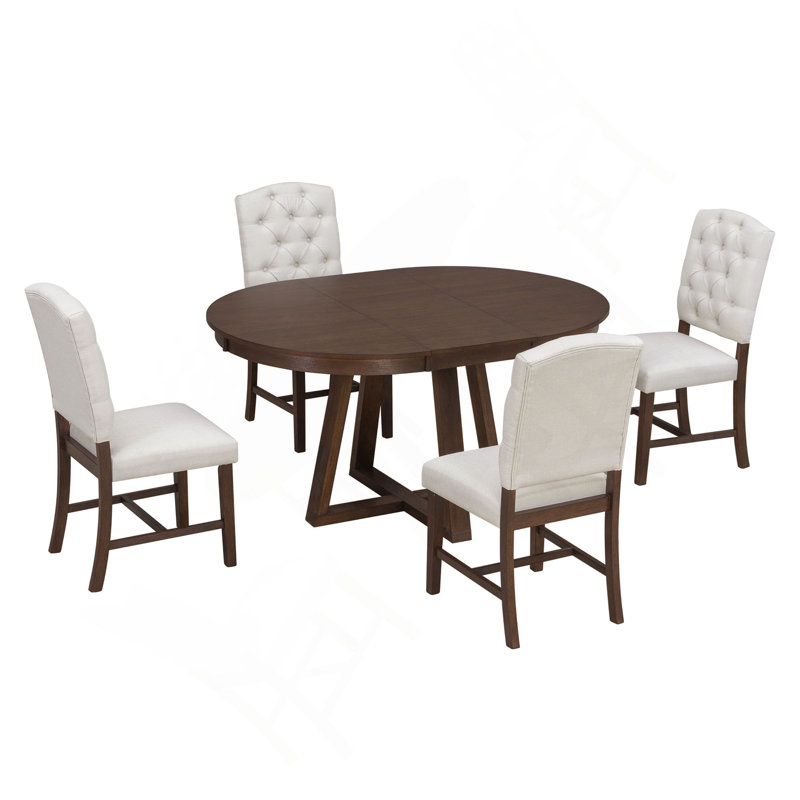 Ensemble de salle à manger rétro 5 pièces, table ronde avec rallonge l 16 po et 4 chaises rembourrées pour la salle à manger et le salon