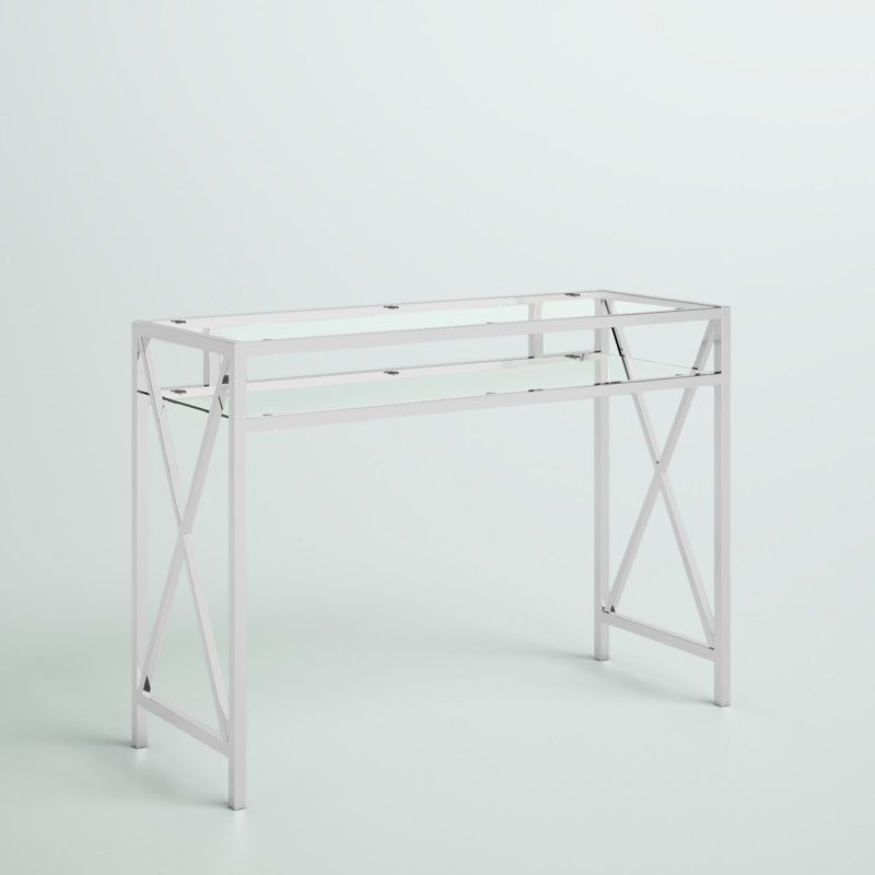 Darek Chrome 42" Glass Writing Desk with Shelf