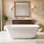 Baignoire de trempage autoportante moderne en acrylique de 67 pouces à plusieurs couches, finition blanche ultrabrillante avec excellente rétention de la chaleur, surface anti-jaunissement et facile à nettoyer pour une salle de bain spa luxueuse