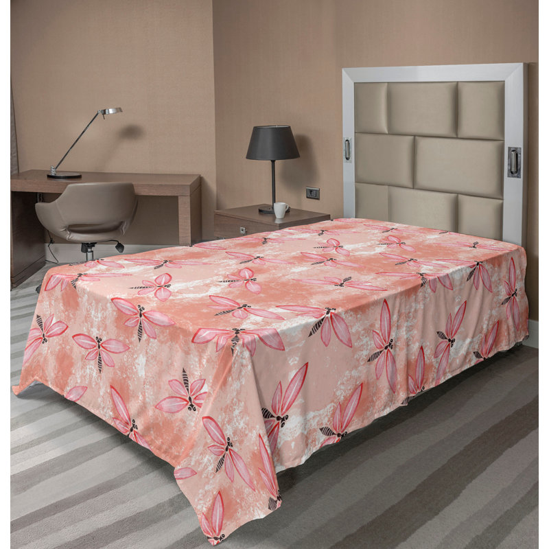Drap plat Ambesonne Dragonfly, Drap plat pour lit simple