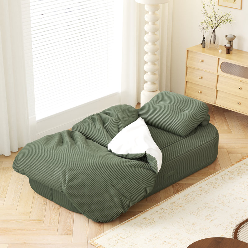 Boneless Corduroy Sleeper Convertible Sofa Bed, Green