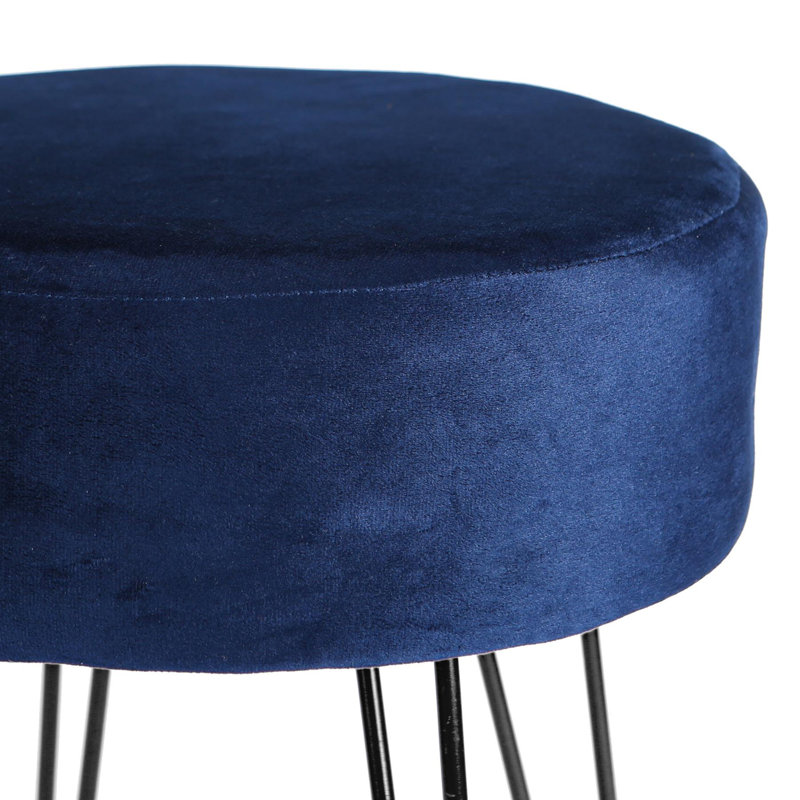 Harbour Housewares Round Velvet Footstool, Blue, Black