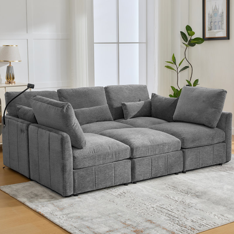 Canapé modulaire 85,4 po, canapé-lit modulaire en U / l avec repose-pieds mobile, 2 ports USB et support pour téléphone