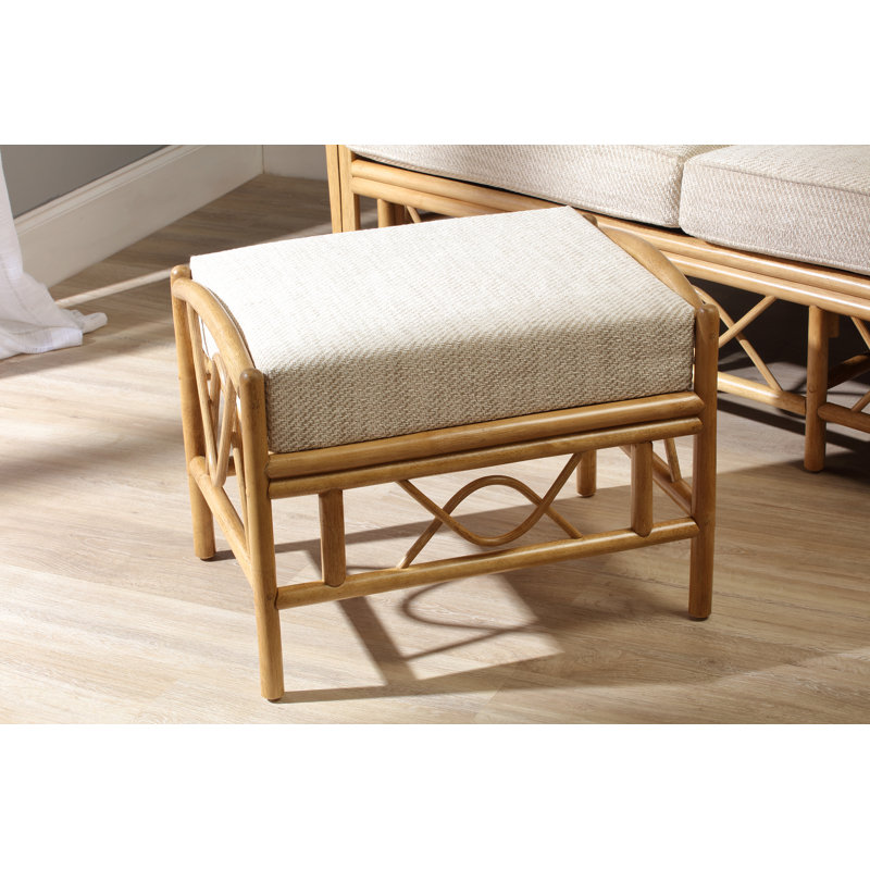 Rondelle 64cm Wide Rectangle No Pattern Footstool Ottoman, Polyester, Light Oak, Cream