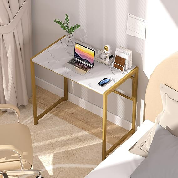 Small Folding Desk – 31.5" Wide, Oak Finish, Space-Saving For Home Office