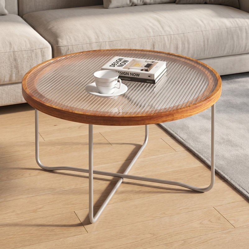 Table basse en verre de couleur noyer clair Changhong, petite table pour le salon