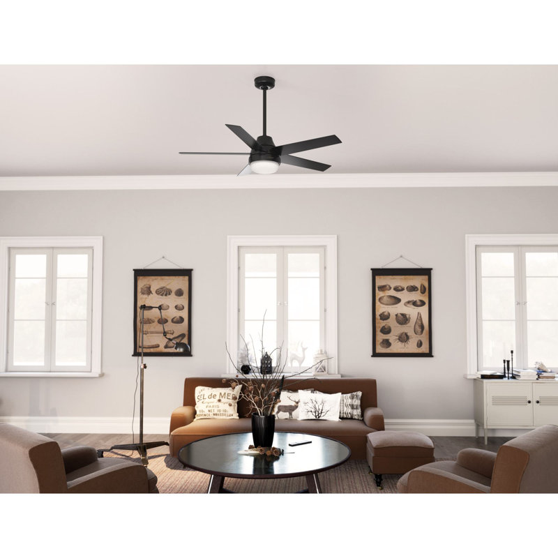 52" Aerodyne 5 - Blade Smart Standard Ceiling Fan with Lights and Remote, Matte Black