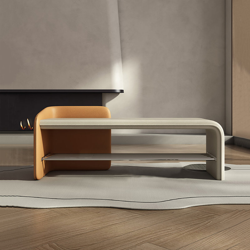 27.6in Shoe Storage Bench, Beige/Orange