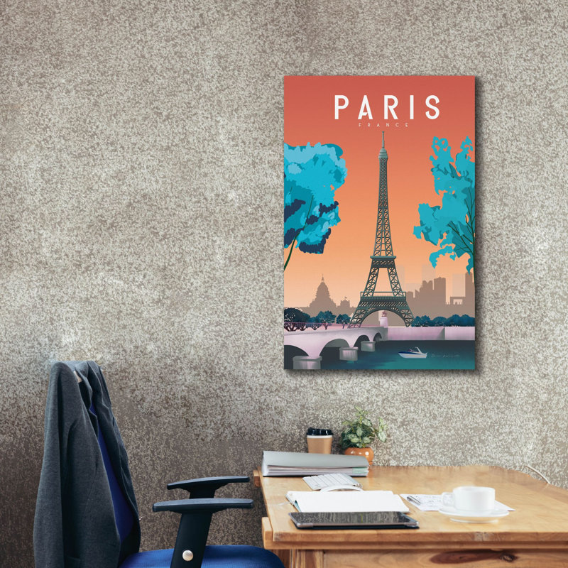  «Paris France» par Omar Escalante, art mural sur toile, 26 po x 40 po