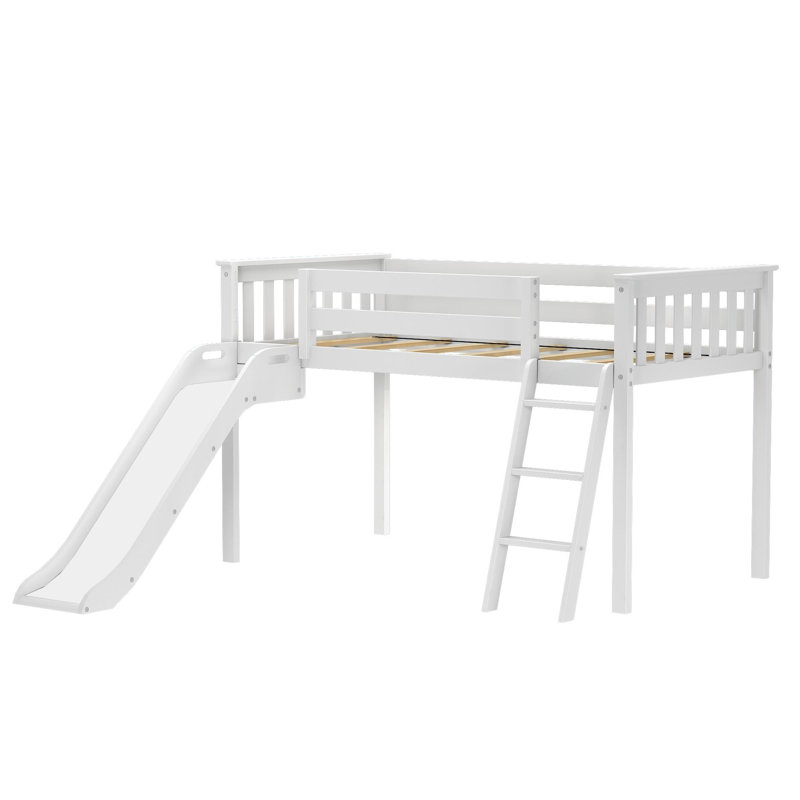 Lit mezzanine simple en bois massif Kincer, Blanc