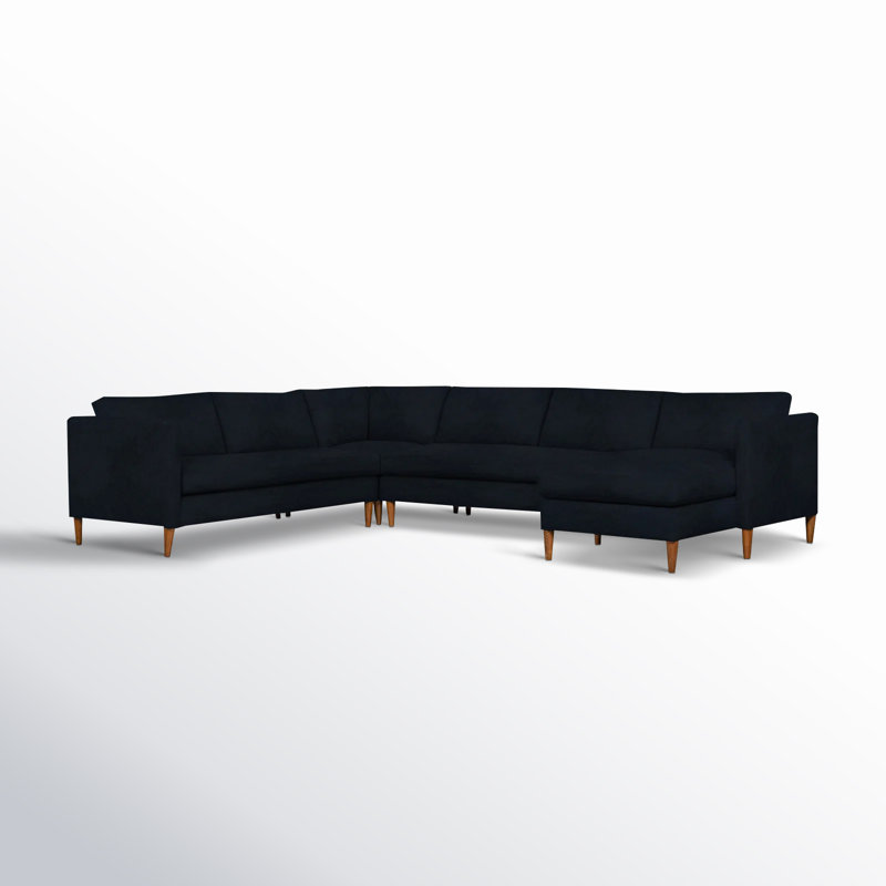Clifford 4-Piece Upholstered Custom Sectional, Right Hand Facing, Bella Ink Blue Performance Velvet