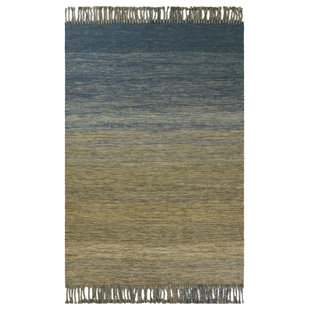 Homespun Landscape Hand-Woven Ocean/Yellow Area Rug