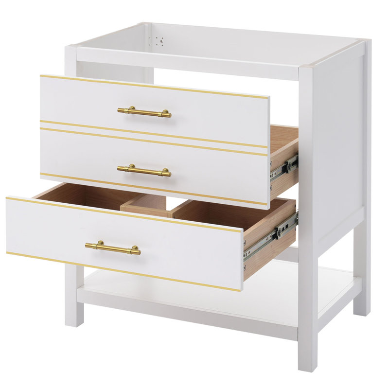 White and Gold Freestanding Single Bathroom Vanity Base