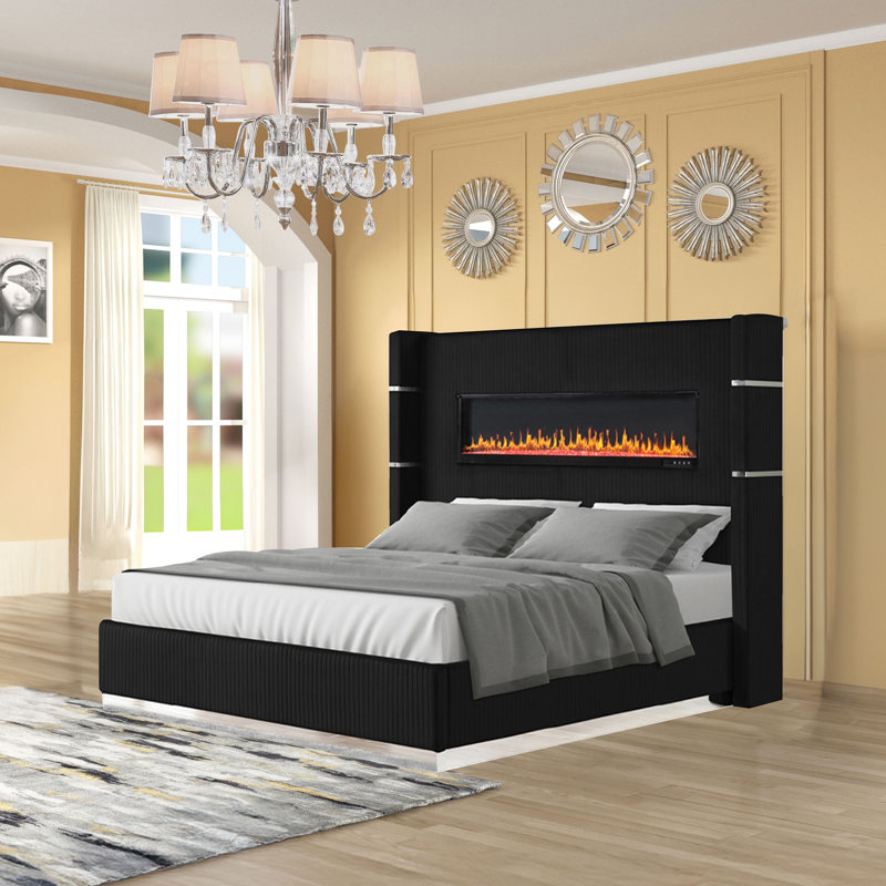 Lit standard tapissier Ashray, Très grand lit, Noir