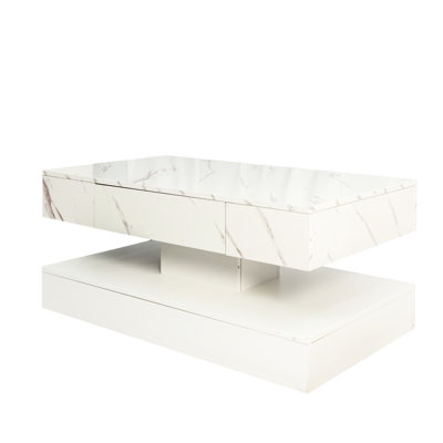 Modern Led Coffee Table 16.51In High - Home Living Room, White, Extra Storage Room Modern, White Marble Finish, Feature
