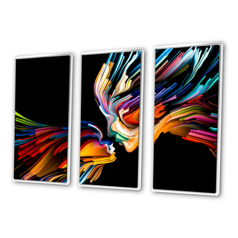 «Kissing minds», ensemble de 3 reproductions d'art encadrées sur toile abstraites, H 28 po x l 36 po, Blanc