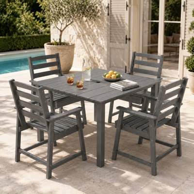 Ensemble de salle à manger pour l'extérieur en PEHD pour 4 personnes, 1 table carrée et 4 fauteuils