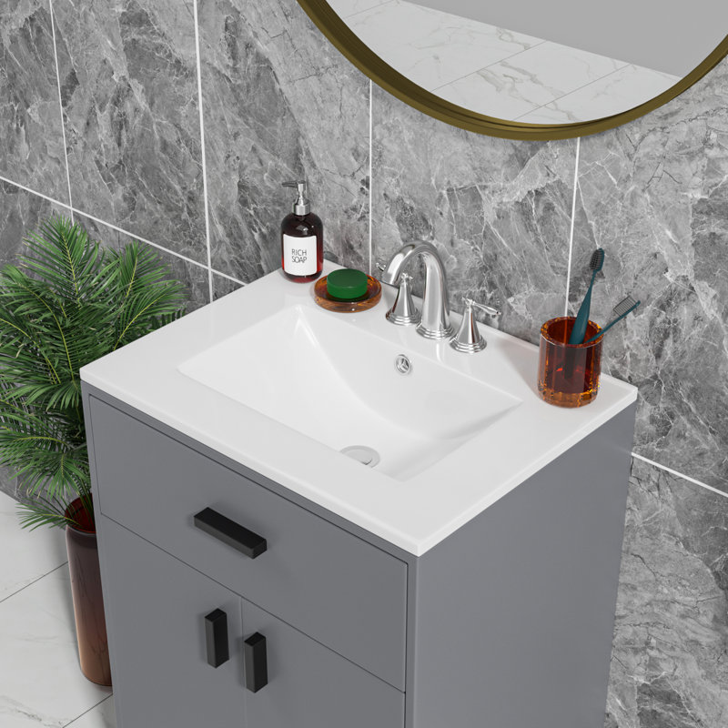 Ultra Modern White Ceramic Vanity Sink Top with 8" Faucet Drillings