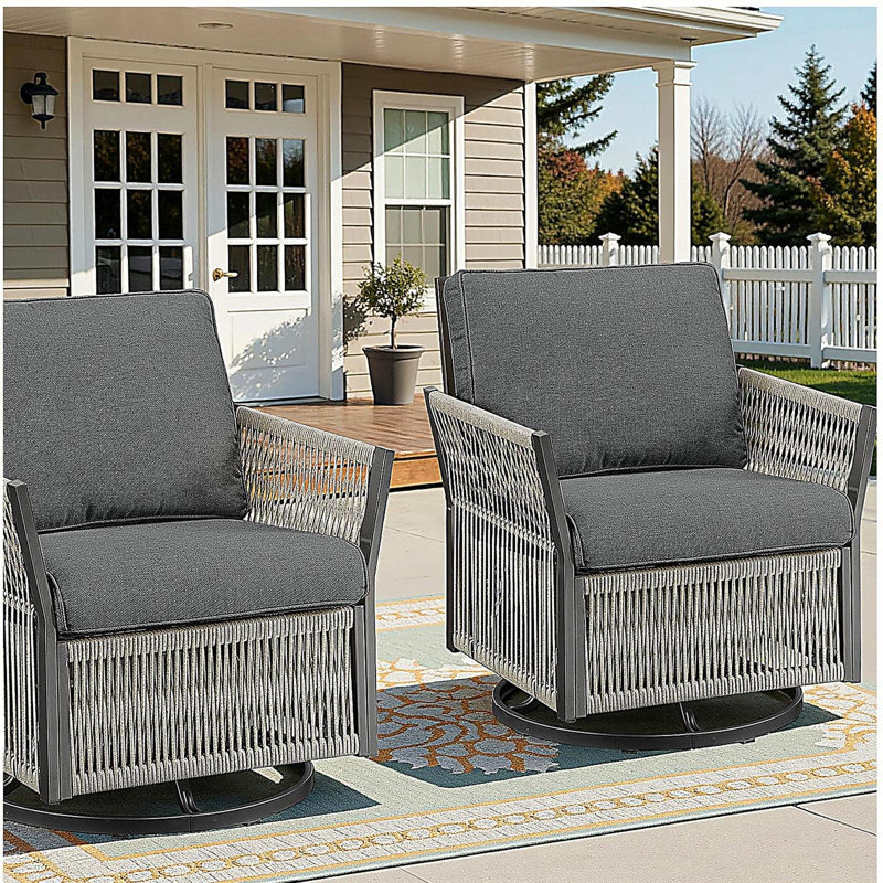 Ensemble de 2 chaises de patio à bascule pivotantes pour l'extérieur, Wicker Furniture