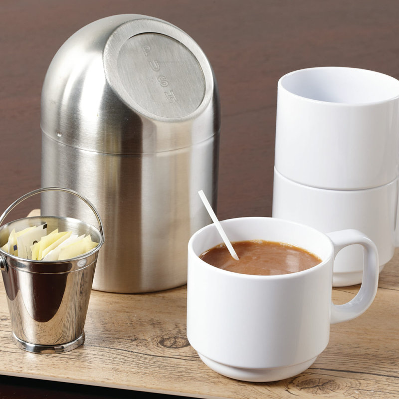 GET Stackable Short Plastic Coffee Mug, White (Set of 12), 10 oz