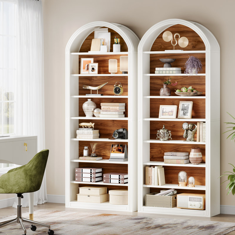 Set Of 2 Tall Arched Bookshelf, White