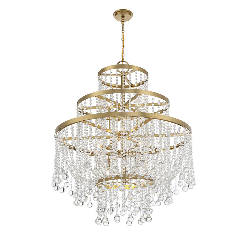 Luna Warm Brass 15-Light Tiered Crystal Chandelier