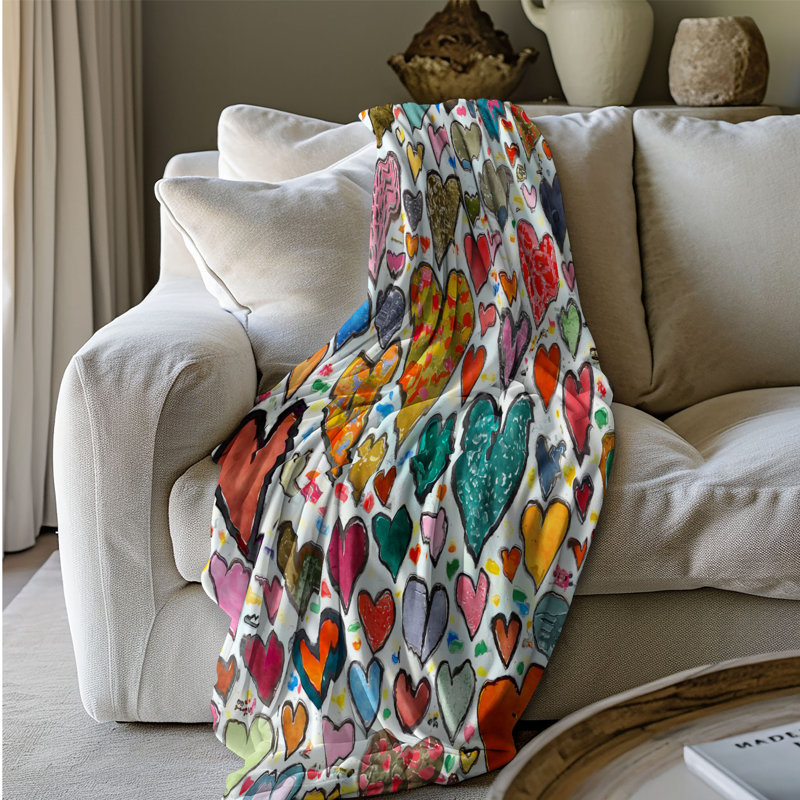 Whimsical Heart Wave Throw Blanket, 60" W x 80" L