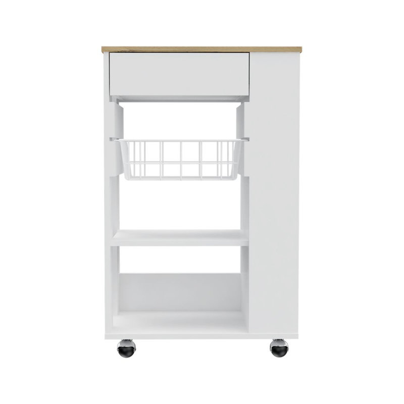 Kitchen Cart,  One Drawer, Two Open Shelves, Four Casters, White