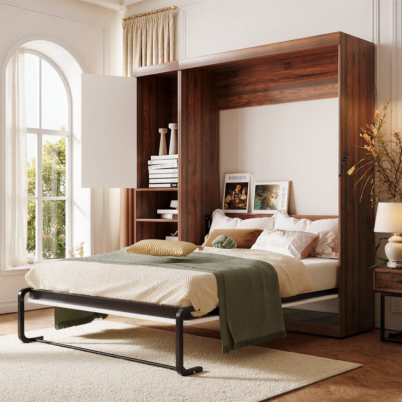 Lit escamotable double avec armoire de rangement configurable, Lit double