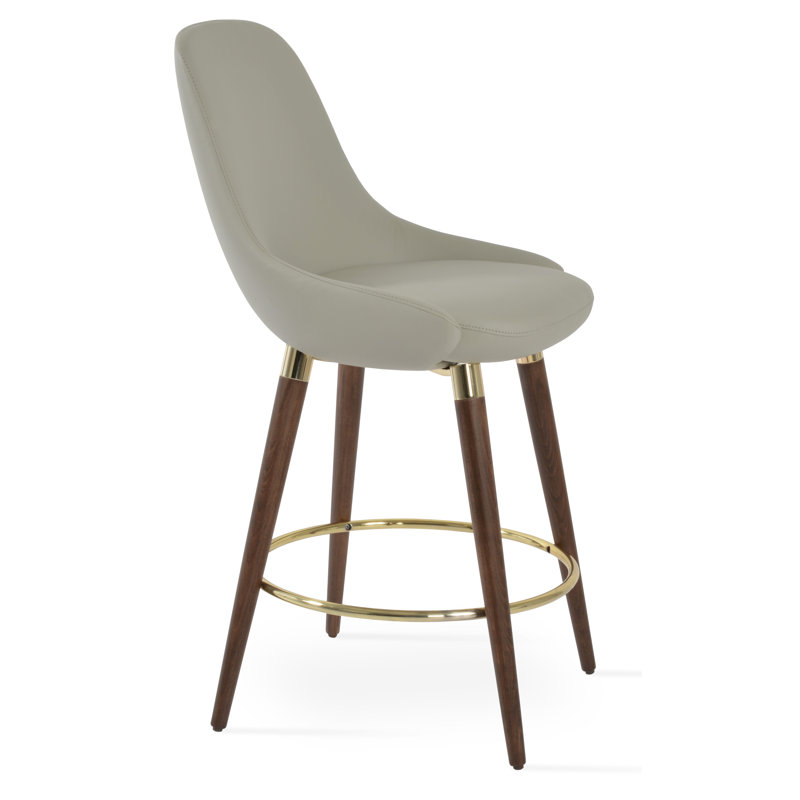 Tabouret de bar et de comptoir Gazel, Tabouret de comptoir (assise de 24 po de hauteur), Gris clair, Noyer / doré
