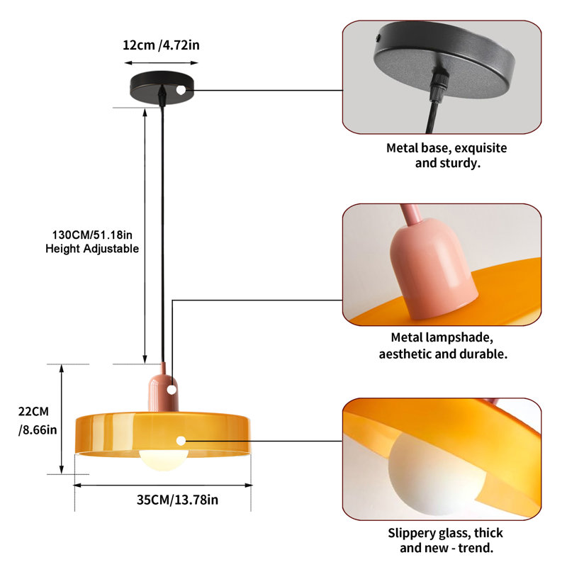 Luminaire suspendu 0 lumière, Rose, Orange, H 8,66 po x l 13,78 po x P 13,78 po